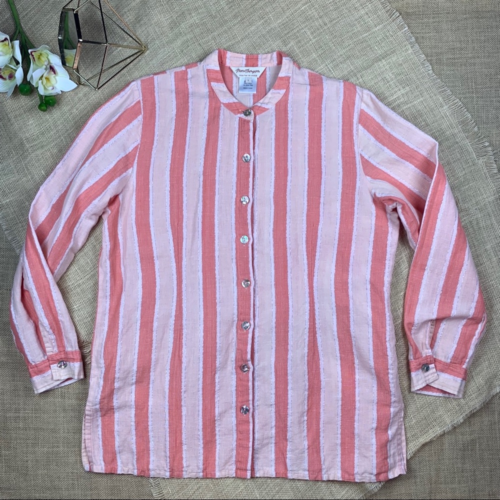 Norm Thompson Top Tunic Linen Cotton Mandarin